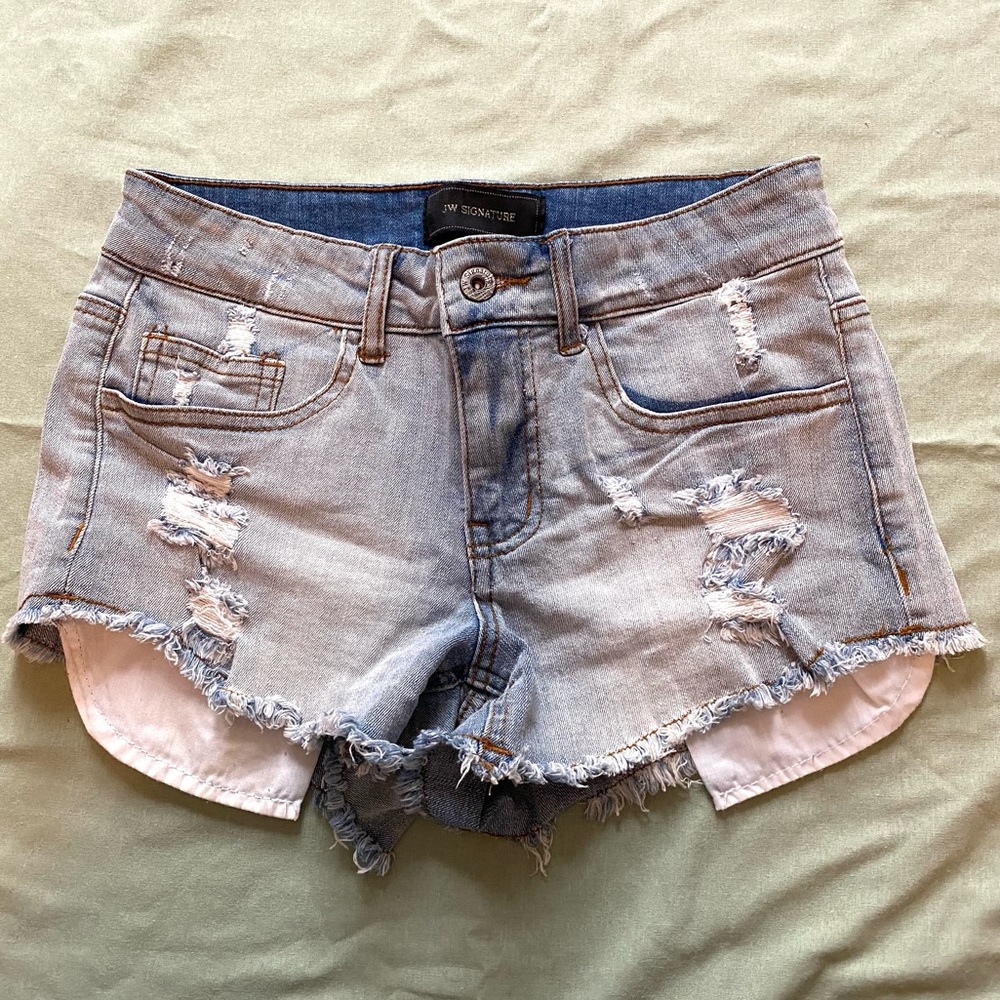 JW Signature Light Blue Distressed Denim Shorts